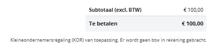 Ingezoomde KOR-vermelding en totaal op de factuur